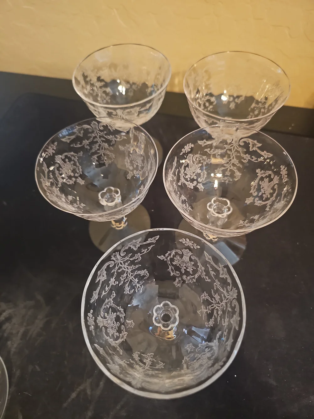 Vtg Fostoria Navarre Clear Etched Champagne Glass 4.5in Low Sherbet Coupe 5 Pcs